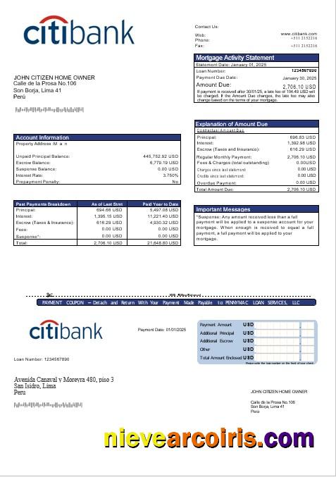 Peru Citibank mortgage statement